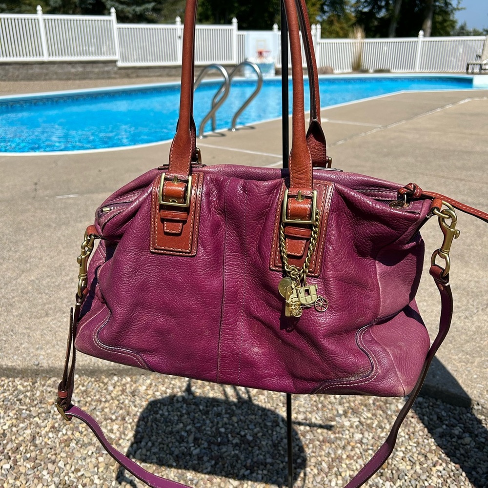Purple leather coach bag